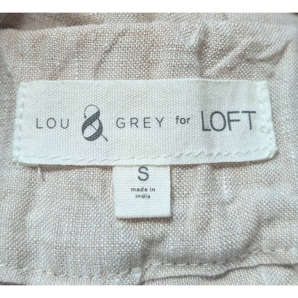 Lou & Grey LOFT Size S 100% Linen Wide Leg Pants Crop Cream Coastal Minimalist - Picture 7 of 10